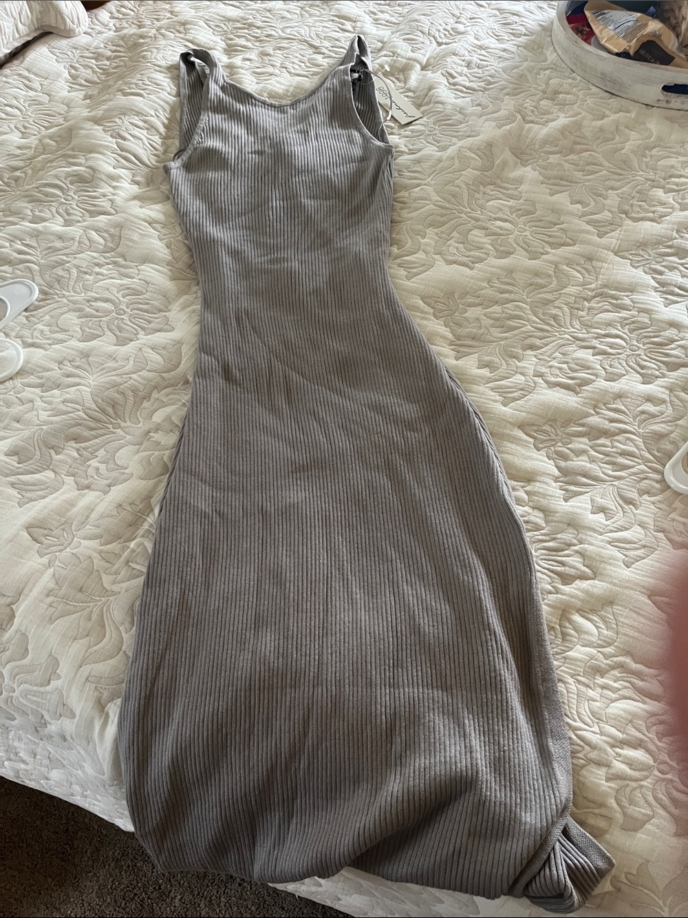 Sleeveless Ribbed Maxi Dress in Gray